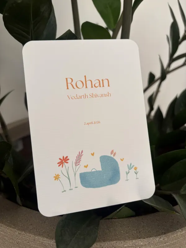 Kleine Bloei kaart met kinderwagen en veldbloemen